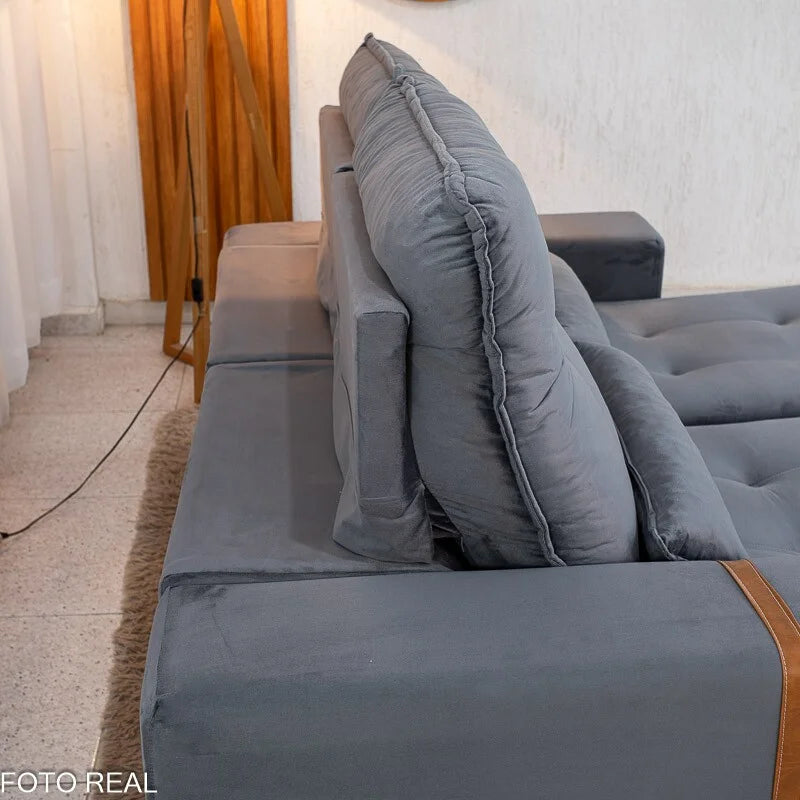 Sofá Retrátil Reclinável Montreal 1.90m Veludo Cinza – D33