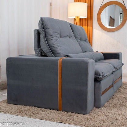 Sofá Retrátil Reclinável Montreal 1.90m Veludo Cinza – D33