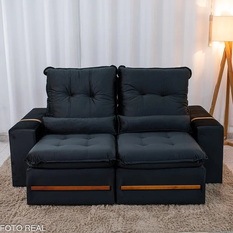 Sofá Retrátil Reclinável Montreal 1.90m Veludo Preto – D33