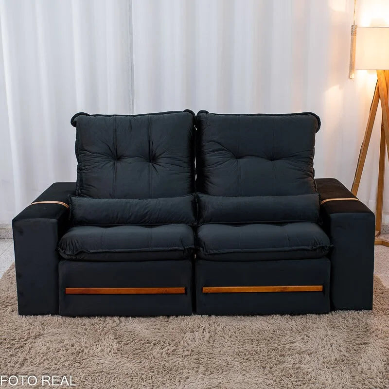 Sofá Retrátil Reclinável Montreal 1.90m Veludo Preto – D33