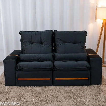 Sofá Retrátil Reclinável Montreal 1.90m Veludo Preto – D33