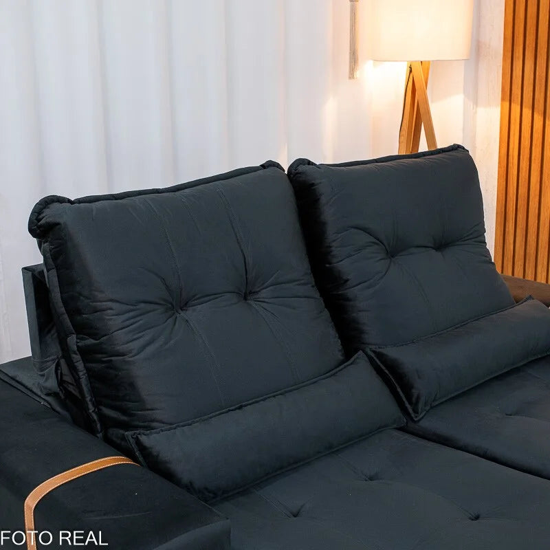 Sofá Retrátil Reclinável Montreal 1.90m Veludo Preto – D33