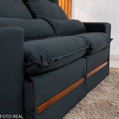 Sofá Retrátil Reclinável Montreal 1.90m Veludo Preto – D33