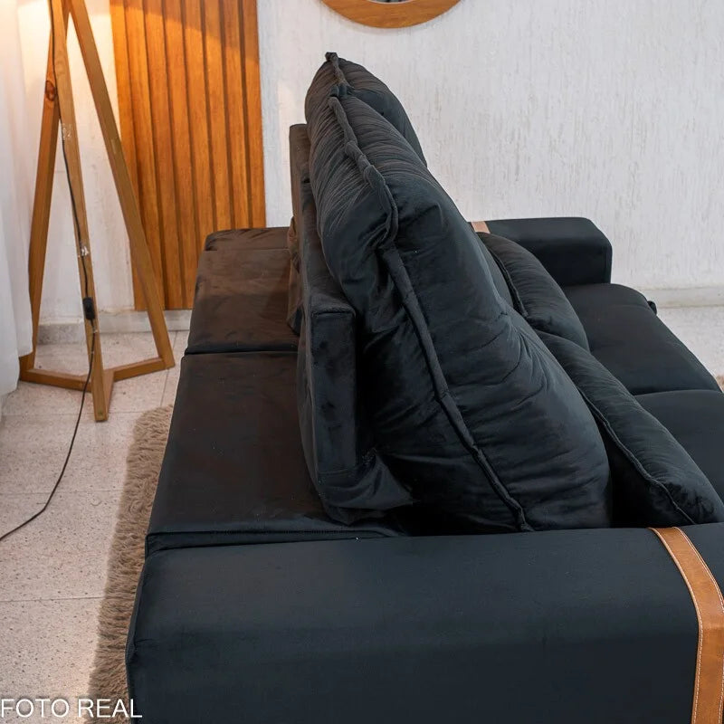 Sofá Retrátil Reclinável Montreal 1.90m Veludo Preto – D33