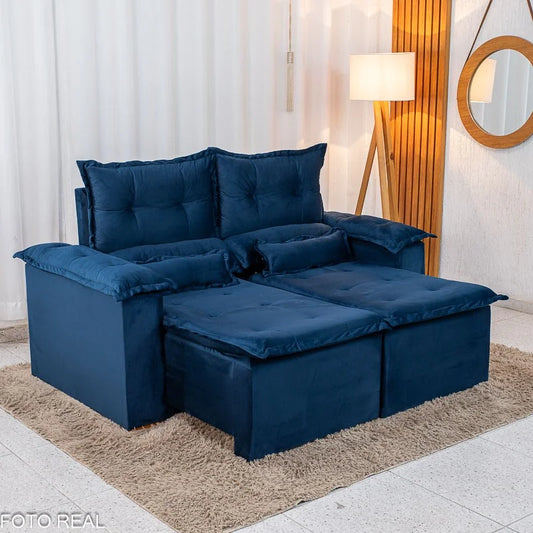 Sofá Retrátil Reclinável Nicole 1.80m Veludo Azul A16