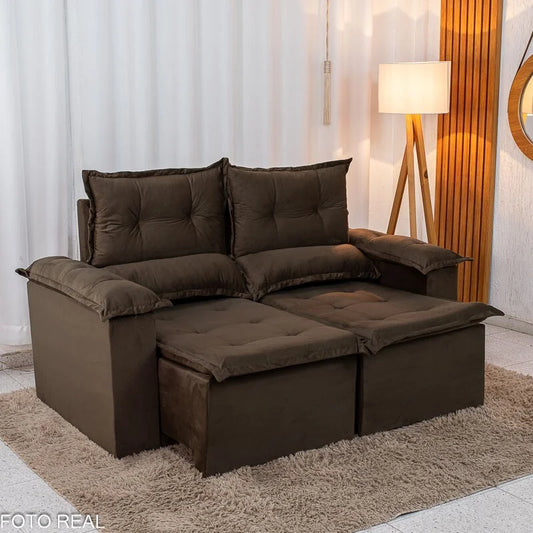 Sofá Retrátil Reclinável Nicole 1.80m Veludo Marrom A17 S/Rineiras