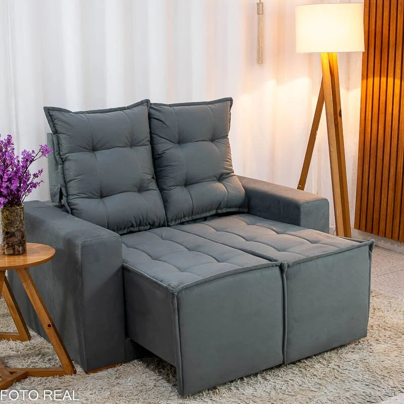Sofá Retrátil Reclinável Rafaela 1.60m Veludinho Cinza A15