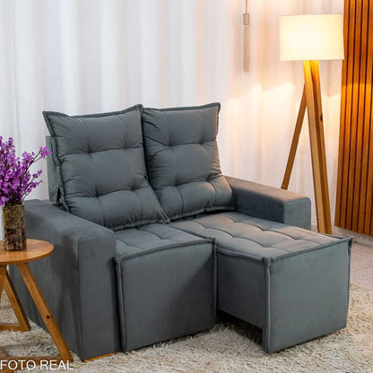 Sofá Retrátil Reclinável Rafaela 1.60m Veludinho Cinza A15