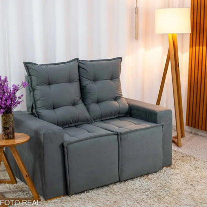 Sofá Retrátil Reclinável Rafaela 1.60m Veludinho Cinza A15