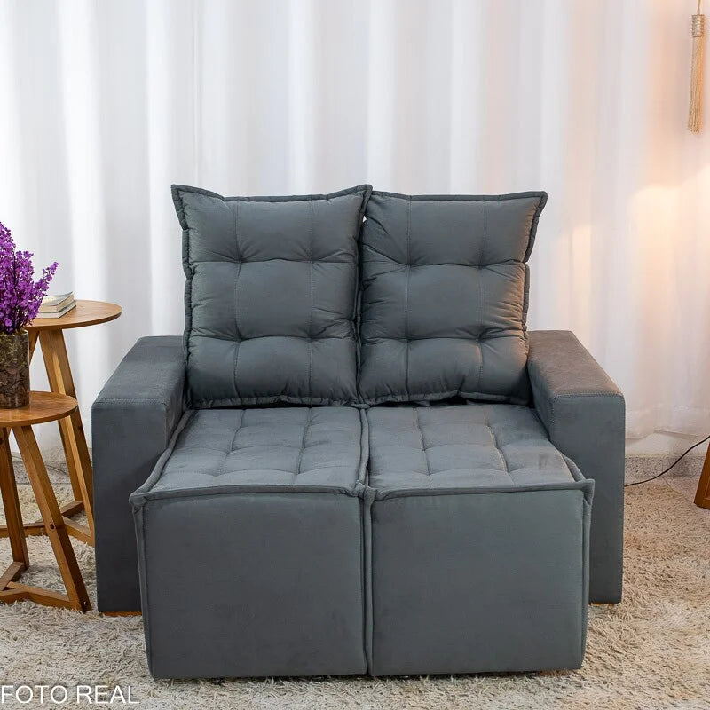 Sofá Retrátil Reclinável Rafaela 1.60m Veludinho Cinza A15