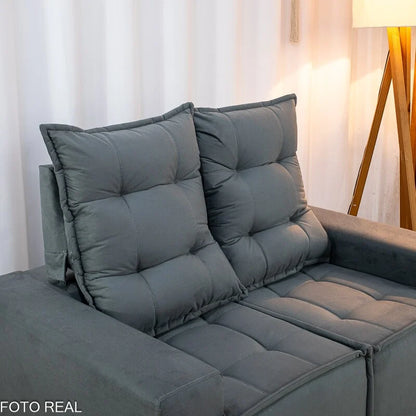 Sofá Retrátil Reclinável Rafaela 1.60m Veludinho Cinza A15
