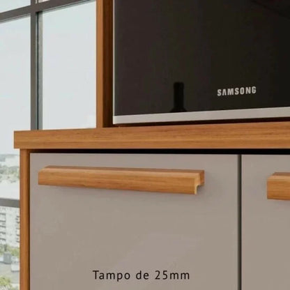 Balcão Flórida 3 Portas 2 Gavetas Larg. 1.20m + Armário Aéreo Florida 2 Portas Larg. 1.20m Ripado Cinamomo/Off – Sallêto