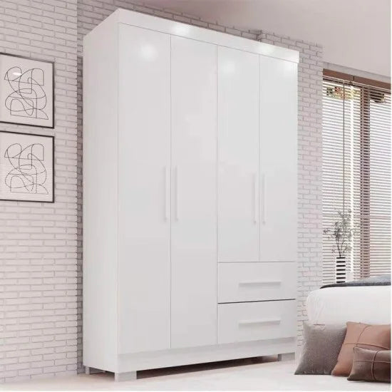 Guarda-Roupa Solteiro 4 portas Estrela Larg. 1.00m Branco Com Pés Sallêto