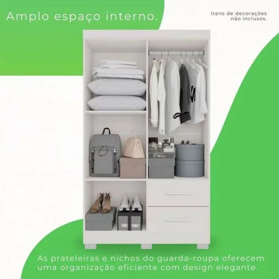 Guarda-Roupa Solteiro 4 portas Estrela Larg. 1.00m Branco Com Pés Sallêto