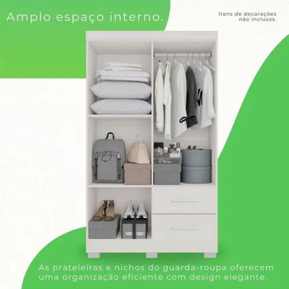 Guarda-Roupa Solteiro 4 portas Estrela Larg. 1.00m Branco Com Pés Sallêto