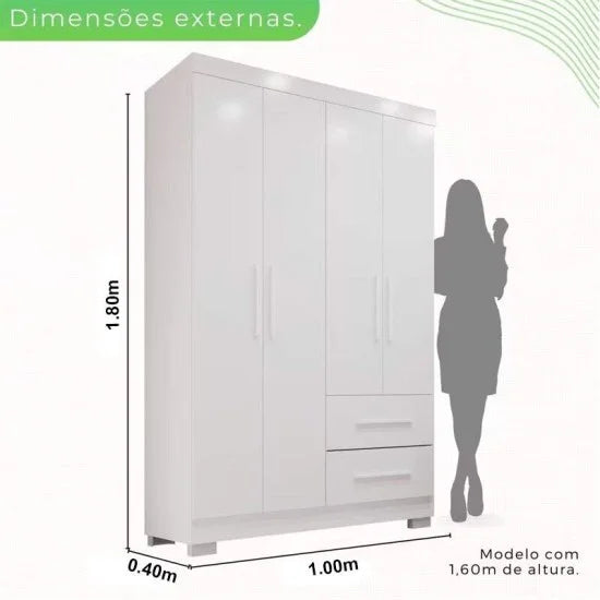 Guarda-Roupa Solteiro 4 portas Estrela Larg. 1.00m Branco Com Pés Sallêto