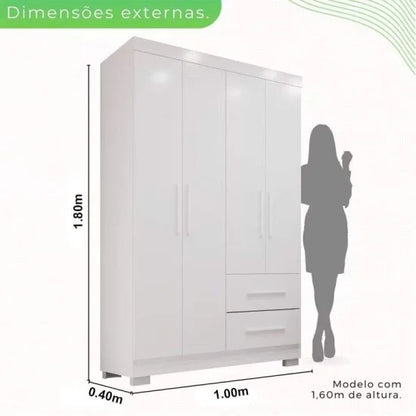 Guarda-Roupa Solteiro 4 portas Estrela Larg. 1.00m Branco Com Pés Sallêto