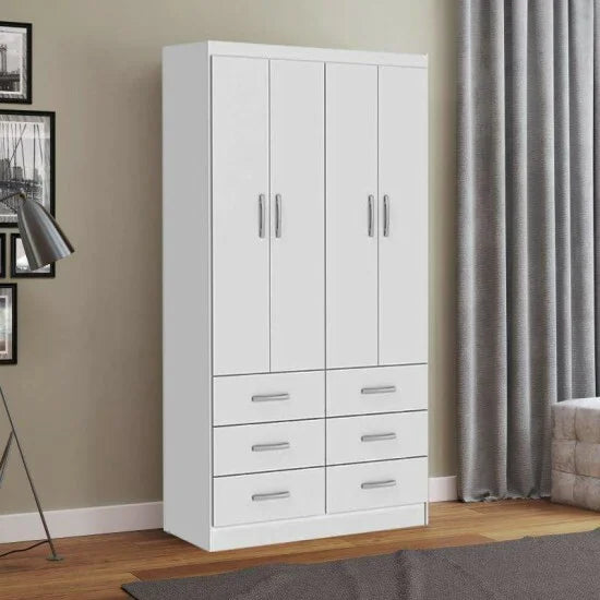 Roupeiro Nápoles Larg. 0.93m Branco 4 Portas 6 Gavetas – San Marino