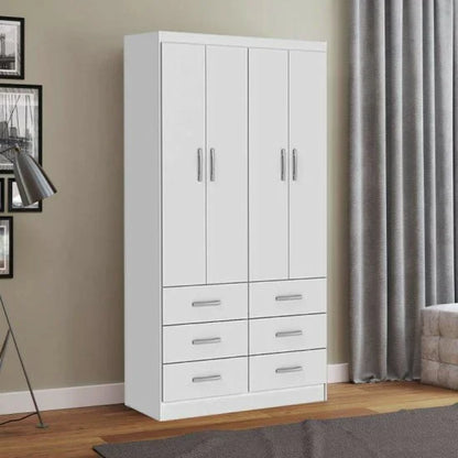Roupeiro Nápoles Larg. 0.93m Branco 4 Portas 6 Gavetas – San Marino