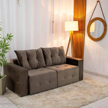 Sofá Retrátil Havaí 1.80m Veludo Marrom – Sem Caixa