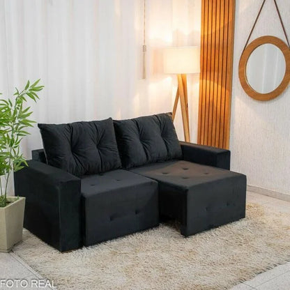 Sofá Retrátil Havaí 1.80m Veludo Preto – Sem Caixa