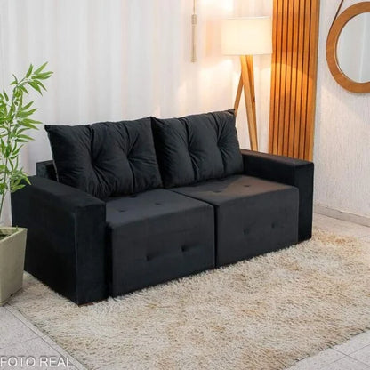 Sofá Retrátil Havaí 1.80m Veludo Preto – Sem Caixa