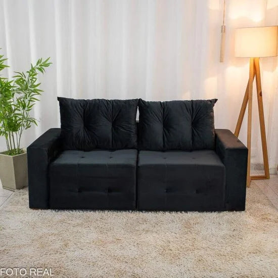 Sofá Retrátil Havaí 1.80m Veludo Preto – Sem Caixa